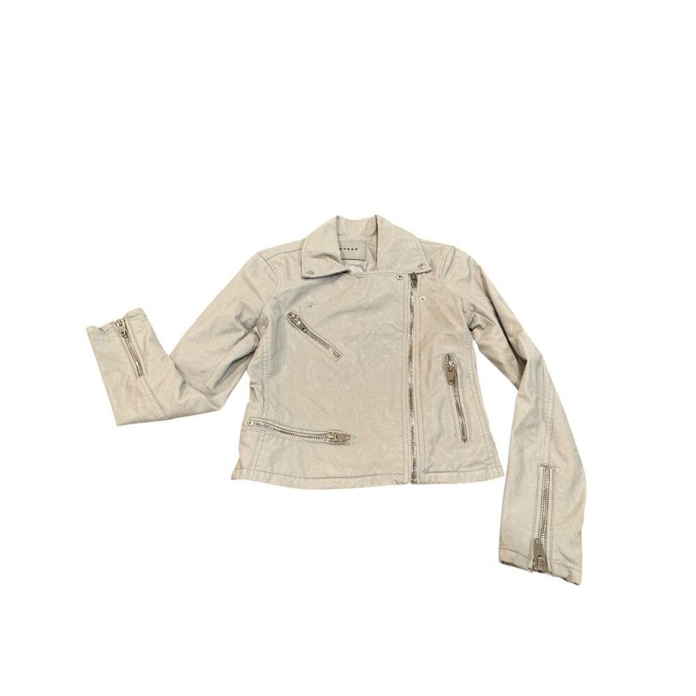 BLANKNYC Faux Leather Moto Jacket – Women’s XS – Light Gray/Ivory – Asymmetrical